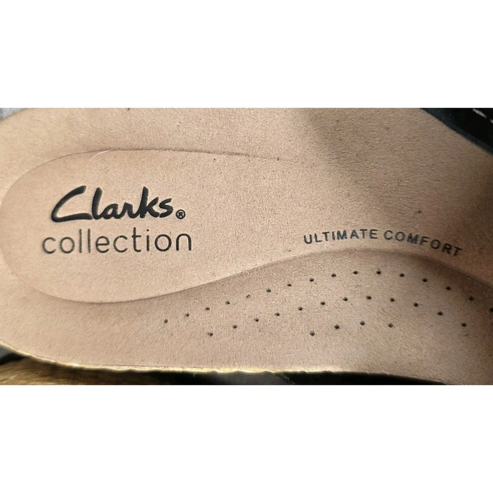 Clarks Reileigh May Black Nubuck Leather‎ Adjustable Slides Sandals Women's 9M